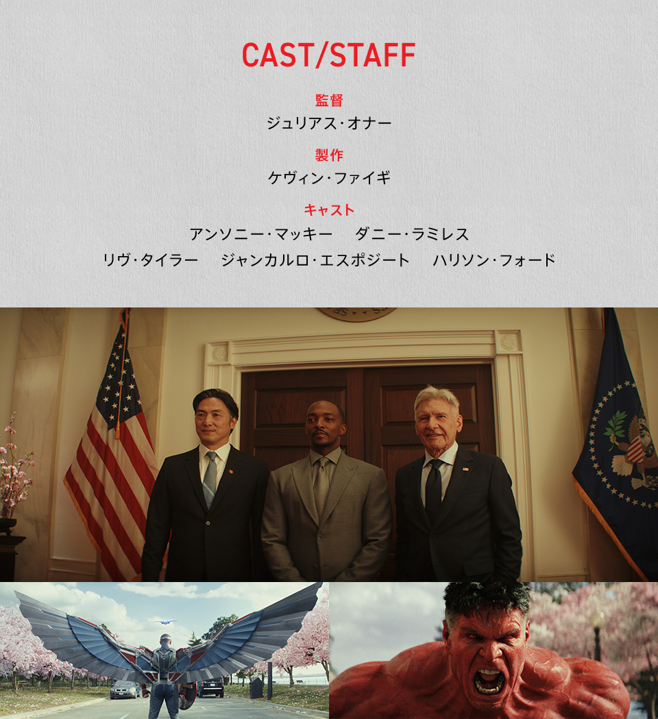 CAST/STAFF　監督：ジュリアス・オナー　製作：ケヴィン・ファイギ　キャスト：アンソニー・マッキー　ダニー・ラミレス　リヴ・タイラー　ジャンカルロ・エスポジート　ハリソン・フォード
