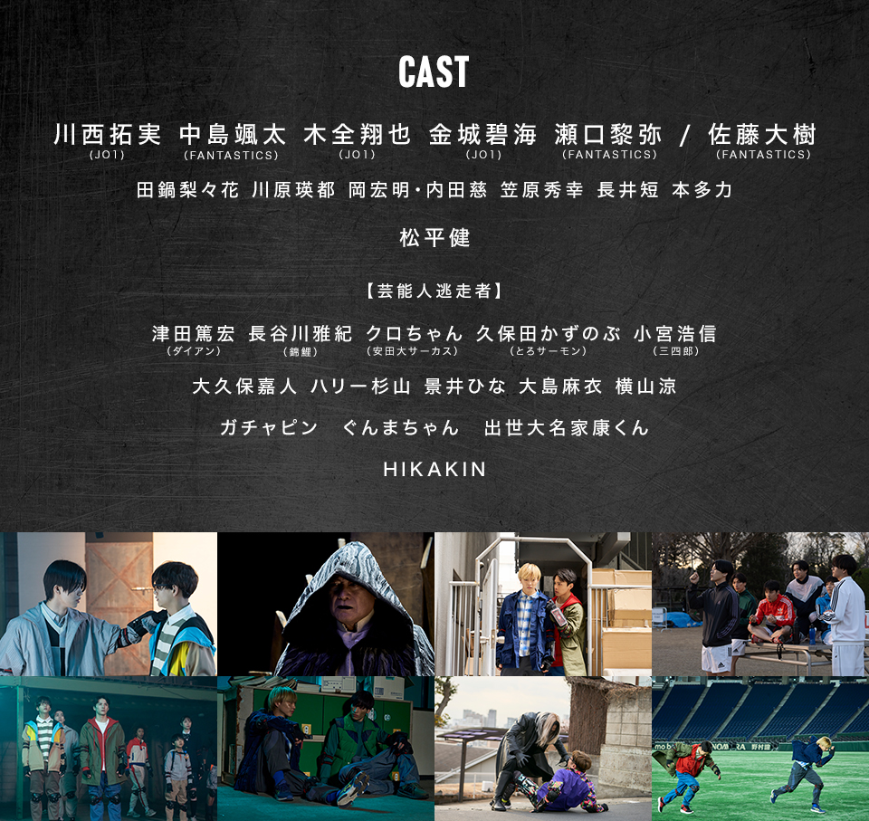 CAST　川西拓実(JO1) 中島颯太(FANTASTICS) 木全翔也(JO1) 金城碧海(JO1) 瀬口黎弥(FANTASTICS) / 佐藤大樹(FANTASTICS) 田鍋梨々花 川原瑛都 岡宏明・内田慈 笠原秀幸 長井短 本多力 松平健　【芸能人逃走者】 津田篤宏(ダイアン) 長谷川雅紀(錦鯉) クロちゃん(安田大サーカス) 久保田かずのぶ(とろサーモン) 小宮浩信(三四郎) 大久保嘉人 ハリー杉山 景井ひな 大島麻衣 横山涼 ガチャピン ぐんまちゃん 出世大名家康くん HIKAKIN